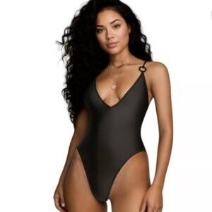 NWT J. Crew Women’s Black V-Neck String One-Piece Swimsuit Size 22
